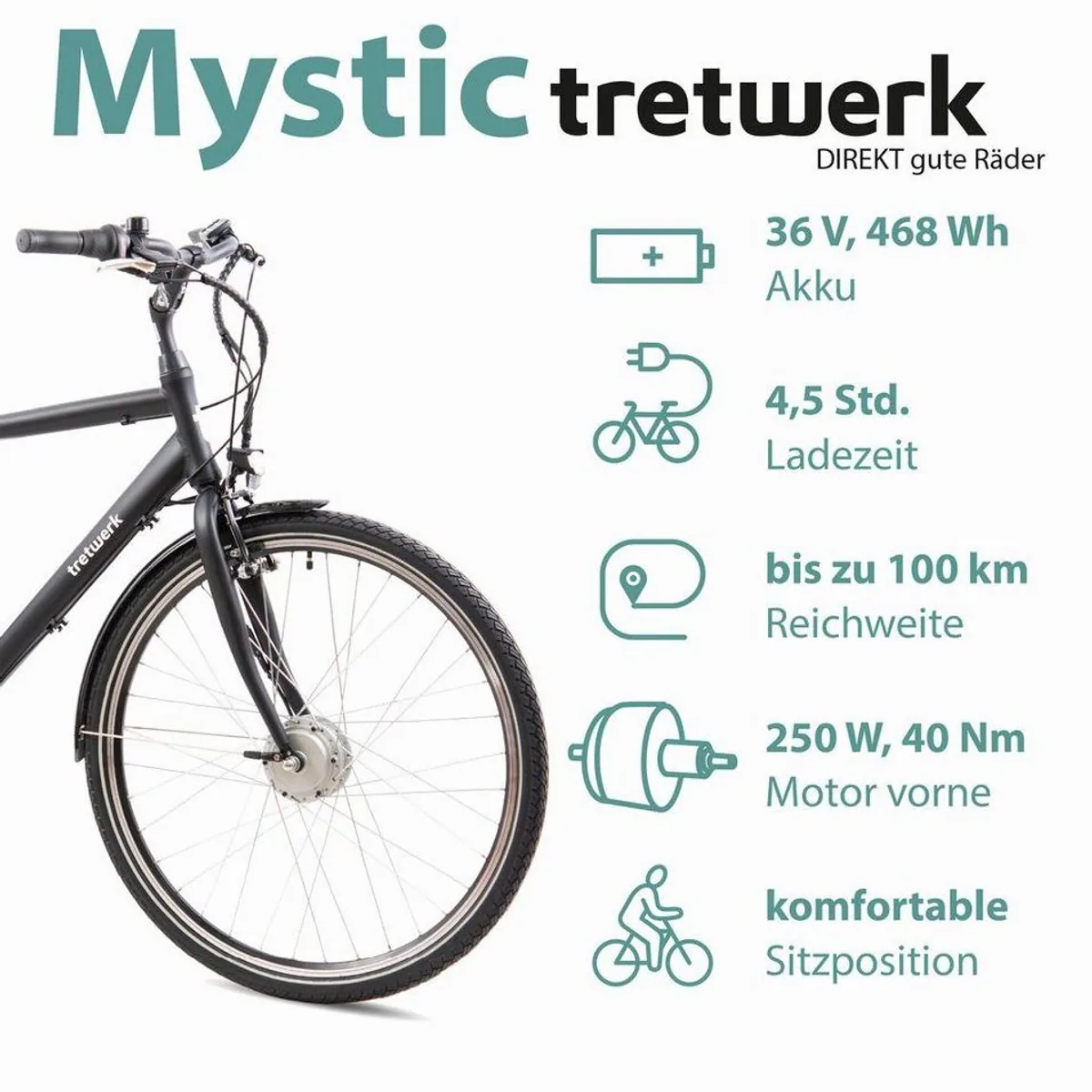 Tretwerk Mystic Pedelec, 100 km Reichweite, Shimano Nexus 7-Gang — изображение 2