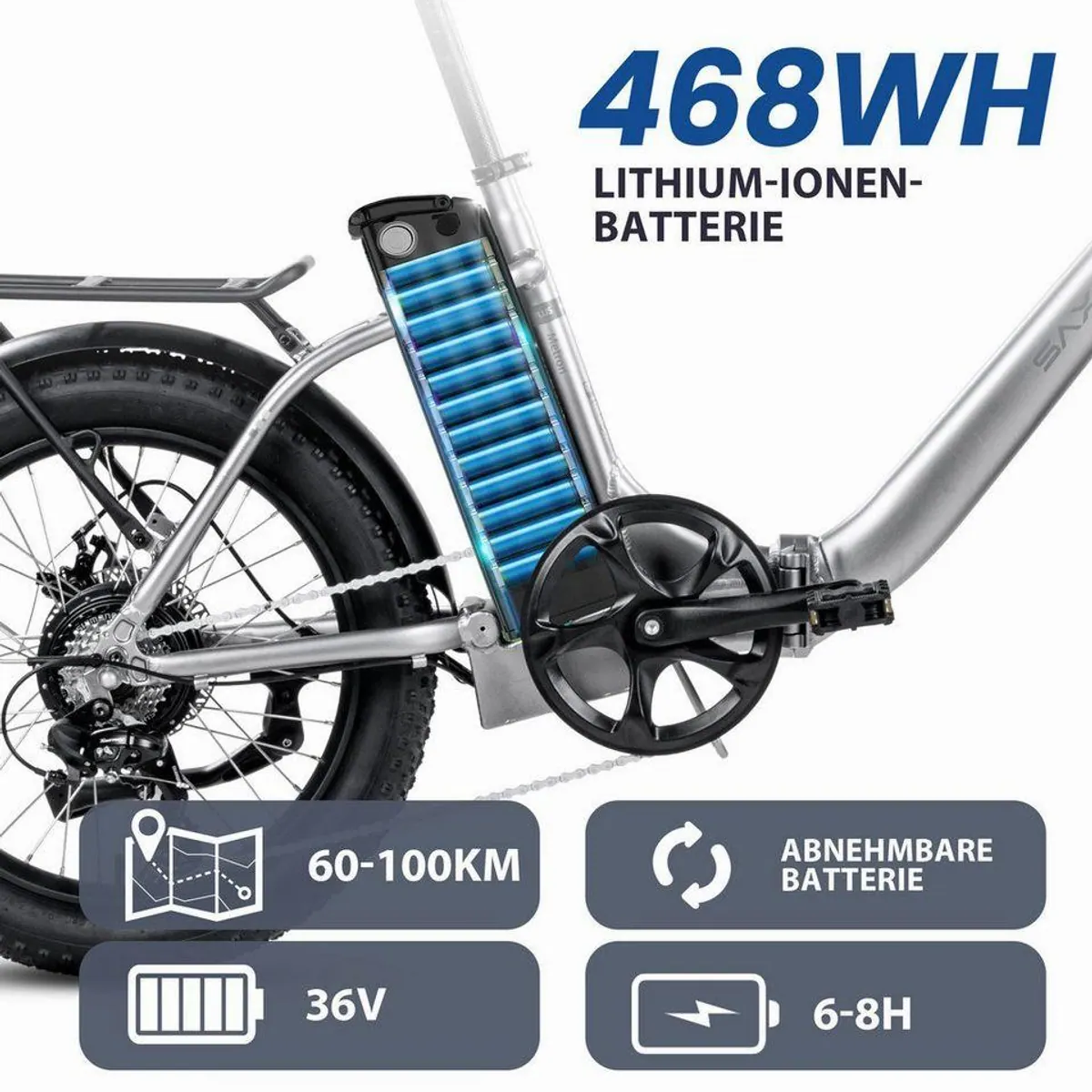 SAXXX E-Bike Klapprad, 468Wh Akku, 100 km Reichweite, klappbar — изображение 3