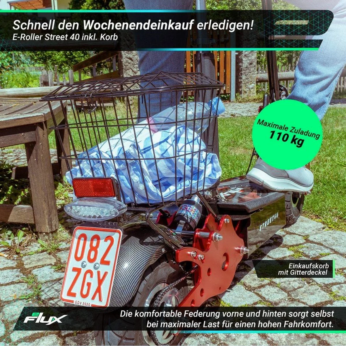 eFlux Street 40 E-Scooter, 800 Watt Motor, klappbar, Straßenzulassung — изображение 4