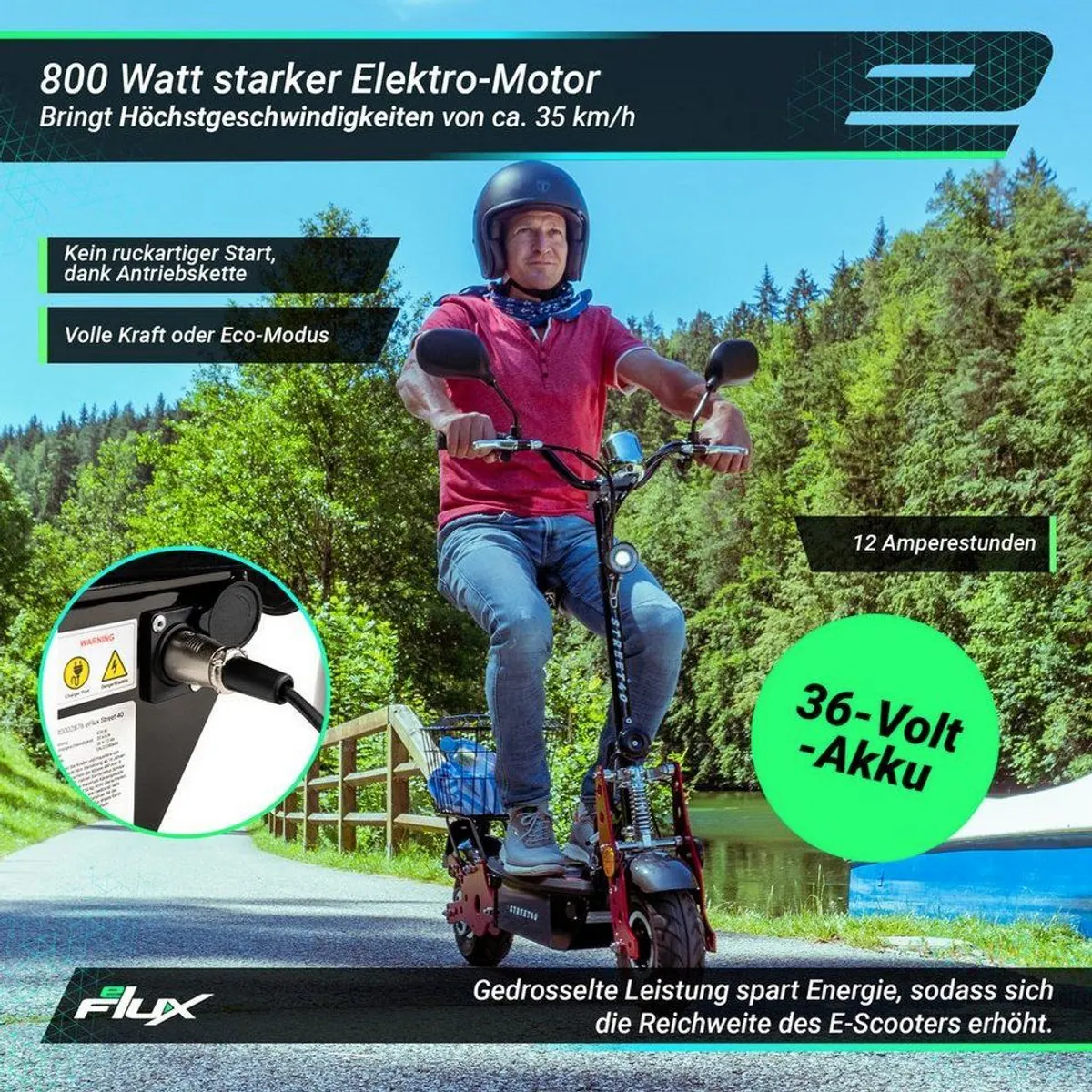 eFlux Street 40 E-Scooter, 800 Watt Motor, klappbar, Straßenzulassung — изображение 5