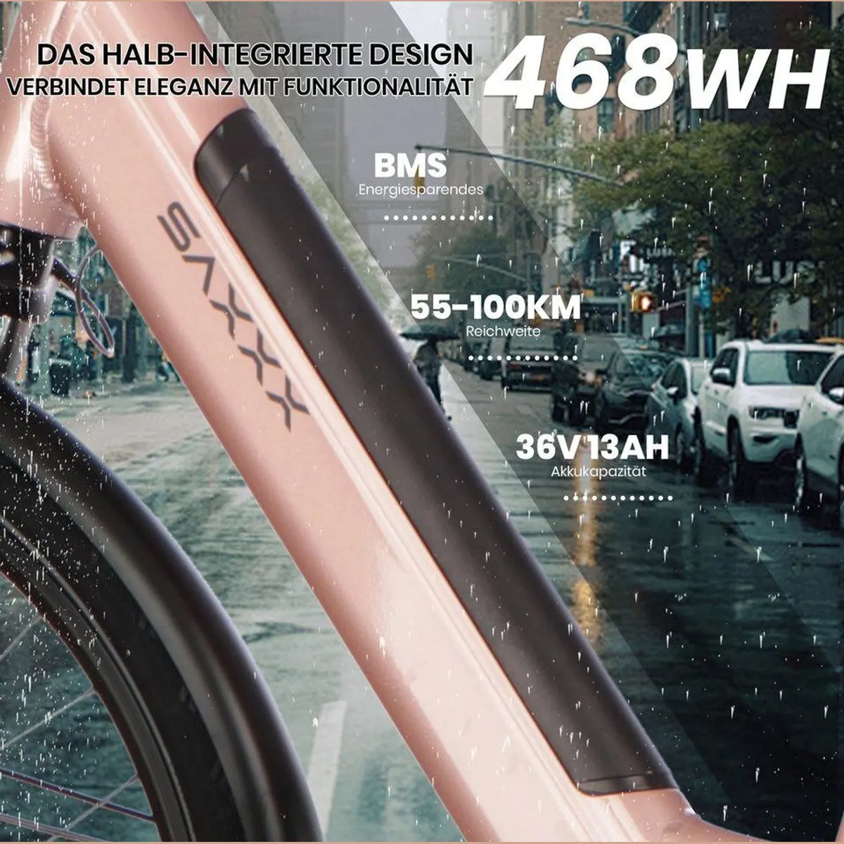 SAXXX E-Bike Cityrad, 250W Motor, 468Wh Akku, 100km Reichweite — изображение 5
